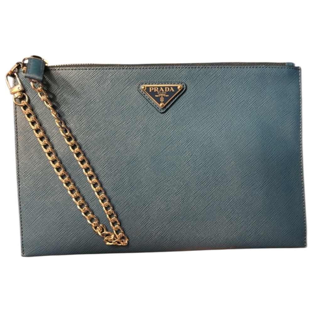 NWOT Prada Saffiano Leather Zip Pouch Clutch / Document Holder 11x7” Cobalt Blue - Picture 2 of 11
